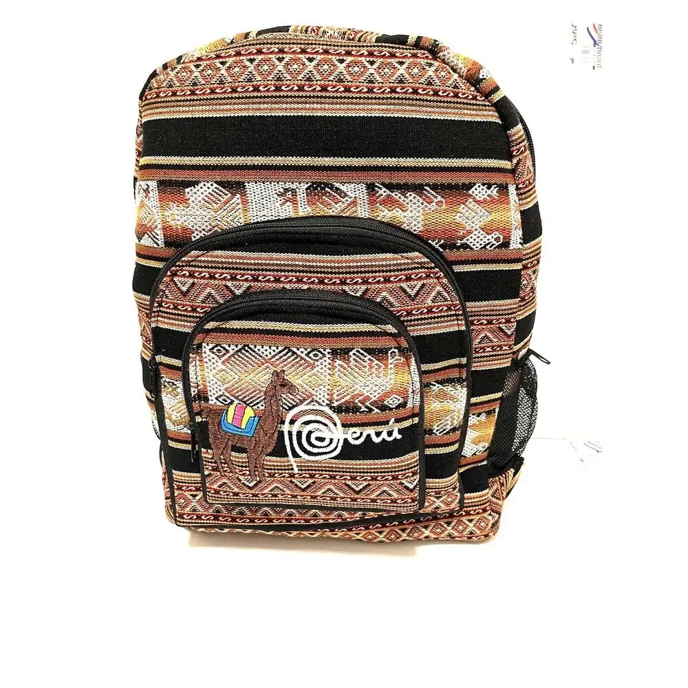 Handmade Peruvian Fabric Backpack Llama Design Colorful Item in USA